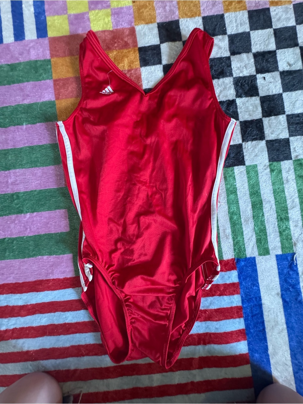 GK Red Kids One-Piece Suit with White Trim, gymnastics leotard
